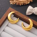 Elegantes pendientes de aro dorados en forma de media luna con acabado de espejo muy pulido - 7# Estilo (Talla 30) / Dorado