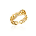 Elegant 18K gold plated chain ring with zircon accents, adjustable open design for women. - Adjustable Open / Gold Chain Cross Style (G3014447)