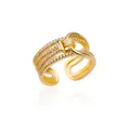 Exquisite 18K gold plated adjustable open ring with micro-paved zircons and knot design - Three-row Rhinestone Knot Style (JZ4457G)