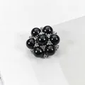 Elegante bottone a fiore con perle nere e strass su base argento per i cappotti - 18mm / Nero con Fondo Argento