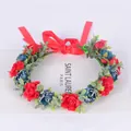 Diadema de corona de flores hecha a mano con rosas rojas y azules y cinta ajustable - Estilo de Rosa Roja y Azul (16)
