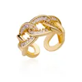 Adjustable 18K gold plated chain ring with sparkling cubic zirconia stones - Adjustable Open / Gold Interwoven Chain Style (G3014465)