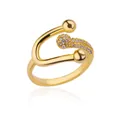 Elegant 18K gold plated geometric open ring with shimmering white cubic zirconia. - Adjustable Open / Gold Paperclip Inlaid Style (G4154418)