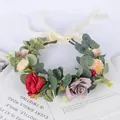 Elegante corona de flores hecha a mano con rosas rojas y moradas y cinta blanca - Estilo de Rosa de Colores Mixtos (21)