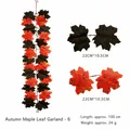 100 cm kunstmatige herfst esdoornblad slinger met zwarte en oranje bladeren decor - 1m zwart en oranje tweekleurige stijl (6) / 100cm
