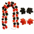 200cm kunstmatige esdoornblad slinger in zwart en oranje voor herfst decoratie - 21-Kops Oranje Rood en Zwart Ahorn Stijl (4) / 200cm