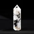 Hexagonal natural white moonstone crystal wand with black tourmaline inclusions - Black Spotted Moonstone / Length 4-5cm