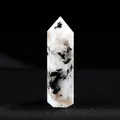 Hexagonal natural white moonstone crystal wand with black tourmaline inclusions - Black Spotted Moonstone / Length 4-5cm