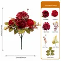 Bouquet d'automne artificiel 30 cm avec roses rouges et pièces d'assemblage de feuilles - Bouquet de Simulation d'Automne-B309