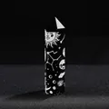 Obsidian hexagonal crystal point with silver etched celestial sun and moon designs - Obsidian Snake Bone (Silver) / Length 4-5cm