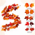 Herfst kunstmatige esdoornblad slinger decoratie, 175 cm hangende rank voor oogstfeest - Donkerrood-Helder Oranje-Okergeel Gemengde Stijl (Model E) / 175cm