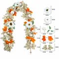 Herfst kunstmatige esdoornblad slinger met zonnebloemen en pompoenen, 175 cm lang - Zonnebloem & pompoen ahornblad slinger (2222) / 175cm