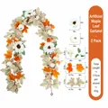 Herfst kunstmatige esdoornblad slinger met zonnebloemen en pompoenen, 175 cm lang - Zonnebloem & pompoen ahornblad slinger (2222) / 175cm