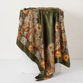 Elegante olijfgroene 90x90cm satijnen vierkante sjaal met vintage paisley-print - 90x90cm / Legergroen