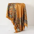 Vintage paisley print satin silk square scarf in golden yellow large 90x90cm hair wrap - 90x90cm / Khaki
