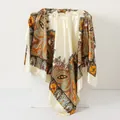 Vintage paisley print satin square scarf, elegant 90x90cm ivory silk-like headscarf for hair - 90x90cm / Off White