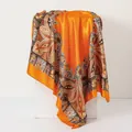 90x90cm vintage paisley print satin square scarf in vibrant orange silk-like finish - Large Square / 90*90cm / Orange