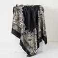Elegant vintage paisley print satin square scarf 90x90cm for women in black and beige. - Large Square / 90*90cm / Black and Gray
