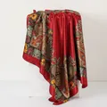 Elegant 90x90cm vintage red paisley satin square silk scarf with silky texture - 90x90cm / Red