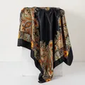 90x90cm vintage paisley satin silk square scarf with elegant floral print for women - 90x90cm / Black