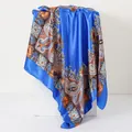 Elegant blue satin square scarf featuring vintage paisley floral patterns 90x90cm - Large Square / 90*90cm / Sapphire Blue