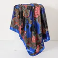 Elegant 90x90cm square satin scarf featuring vintage paisley and leopard prints in blue - 90x90cm / Bright Blue