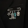 Western style silver safety pin brooch with cowboy hat and boot charms for suits - Antique White K Cowboy Western Style (M-273)