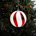 Palla di Natale in schiuma a strisce bianche e rosse da 8cm per decorazione dell'albero - Palla diagonale Stile B / Rosso bianco