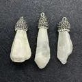 Pendentifs en pierre de cristal blanc naturel irrégulier avec capuchons en strass pour DIY - Style Cristal Bleu Ciel (N° 3)
