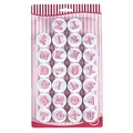Detailed view of 26-piece alphabet cookie cutter set in original packaging. - 26 Uppercase Letters / Pink
