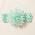 Detailed macro view of a soft mint green chiffon flower on an elastic baby headband - Mint Green
