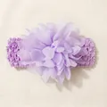 Detailed close-up of a soft purple chiffon flower on an elastic crochet baby headband - Light Purple