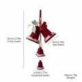 Festive red flocked Christmas bell decoration set with hanging ribbons and dimensions - Gold Leaf Bell