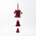 Grandes cloches de Noël floquées rouges à 3 niveaux avec pomme de pin et nœud décoratif - Clochette Rouge