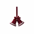 Cloches de Noël rouges floquées avec bordure à paillettes et nœud en velours fin - Moyenne double cloche