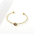 Gold-plated stainless steel open bangle with a colorful cubic zirconia flower centerpiece - Six-Petal Flower Style (ar5231) / Gold