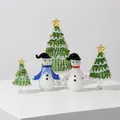 Handgemaakte glazen kerstboom en sneeuwpop ornamenten set in wit en groen, 240g - Kerstboom Set SDS07
