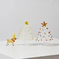 Handmade crystal glass Christmas tree and reindeer figurine set for holiday decoration 58g - Yellow Wire and Gold Wire Christmas Tree and Reindeer Set