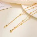 Eleganter 18K vergoldeter Edelstahl-Perlenketten-Armband mit Verlängerung für Damen - Doppellagiger Kugelkette Stil / Gold