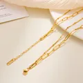 Minimalistisches 18k vergoldetes Edelstahl-Doppelschicht-Büroklammerkette-Armband - Zweilagiger Panzer & Ankerketten Stil / Gold