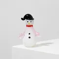 Handmade glass snowman figurine showing clear dimensions and product weight details - Blue Hat White Snowman