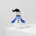 Handmade artisan Zibo glass snowman figurine with blue scarf and black hat, 7cm height - Pearl and Red Rhinestone Snowman