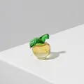 Miniature handmade glass apple ornament figurine with green leaves for Christmas decor - Yellow Peace Apple 2cm