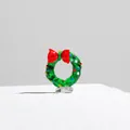 Handmade green glass Christmas wreath figurine with red bow and dots, 2.5cm size - Glass Miniature Wreath