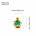 Handgemaakte glazen kerstboom figuur, 3,7 cm hoog, 3 cm breed - Kleine Kerstboom - Gele Ronde Tip