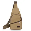 Langlebige beige Segeltuch-Umhängetasche mit verstellbarem Riemen und Sport-Logo-Patch - Khaki