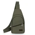 Lässige olivgrüne Canvas-Brusttasche mit mehreren Reißverschlussfächern für Herren. - Armeegrün