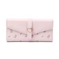 Elegant pink long PU leather wallet with chic floral print and golden heart buckle design - Pink
