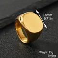 Chevalière en acier inoxydable doré poli avec une face ovale de 18 mm de large - Taille 7 / Rond / Or