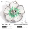Premium white and green enamel flower pendant made of hypoallergenic stainless steel - 15.5x14.1mm